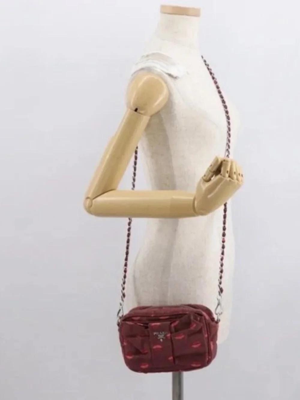 PRADA Chain Shoulder Bag Nylon Bordeaux Silver Auth BA10089 - Picture 14 of 16